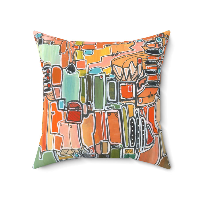 Abstract Orange Geometric  Mid Century Modern Throw Pillow