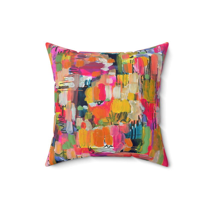 Color Burst Abstract Throw Pillow — Bright Modern Art Decorative Cushion