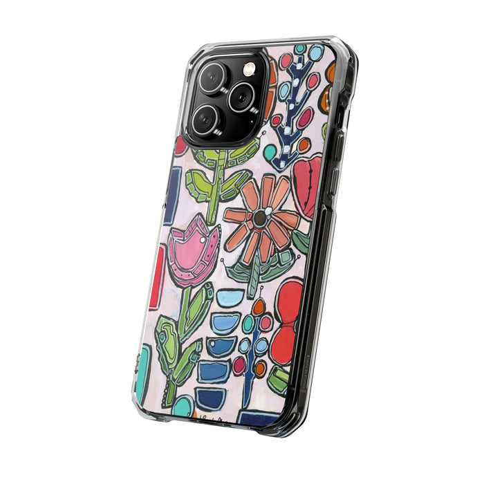 "Garden Party"Clear Magnetic Phone Case — Colorful Abstract Floral Impact Protection