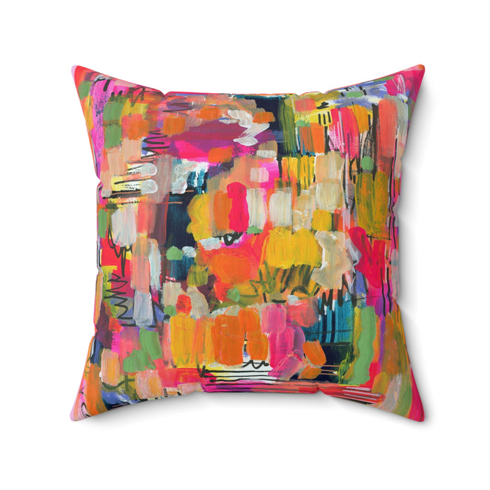 Color Burst Abstract Throw Pillow — Bright Modern Art Decorative Cushion