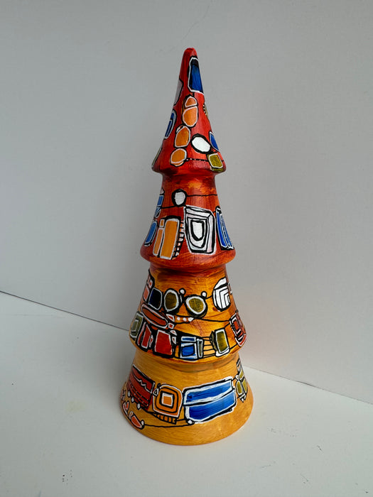 Orange, Goldenrod and Blue Hand-Painted Ceramic Tree