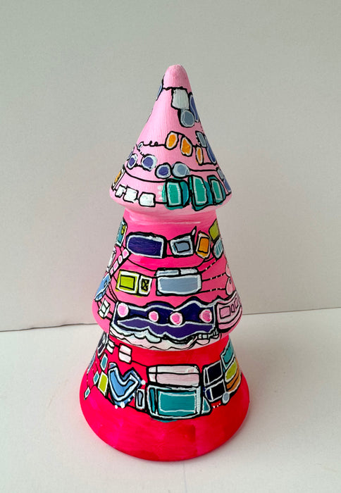 Hot Pink Periwinkle and Lime Green  Hand-Painted Ceramic Tree