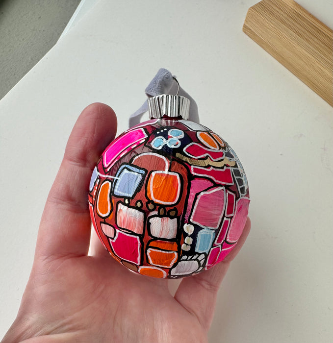 Pink, Periwinkle and Orange Plastic Ornament