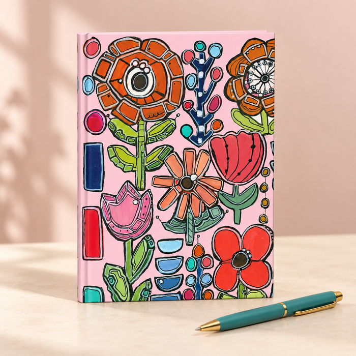 Floral Doodles Hardcover Journal — Pink Garden Lined Notebook
