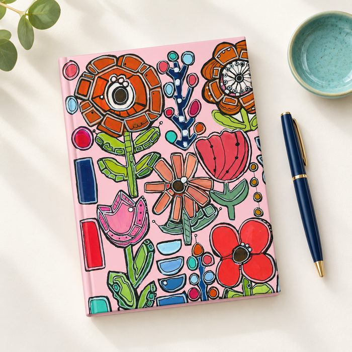 Floral Doodles Hardcover Journal — Pink Garden Lined Notebook