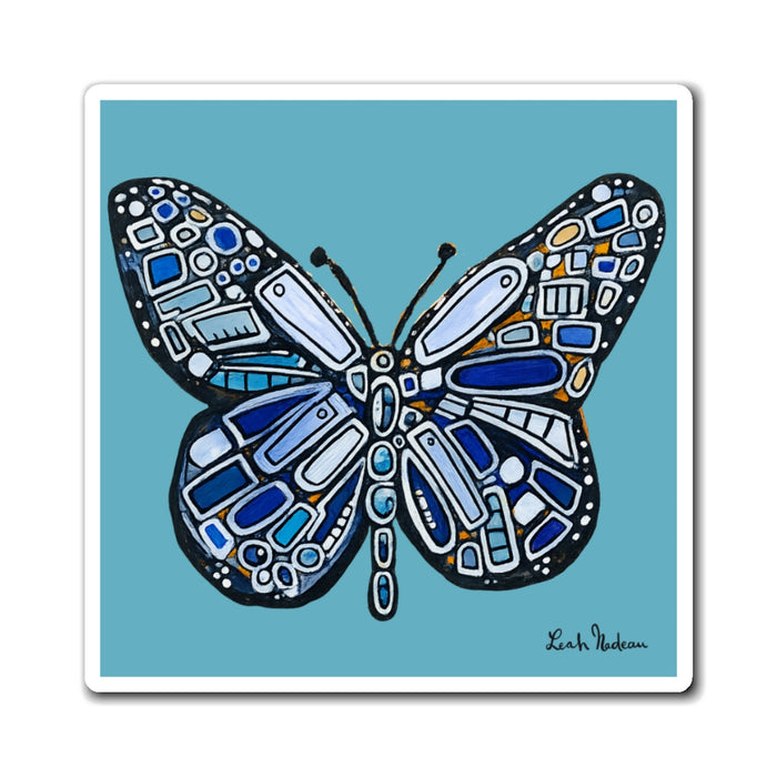 Blue Mosaic Butterfly Magnet — Decorative Refrigerator Art for Nature Lovers
