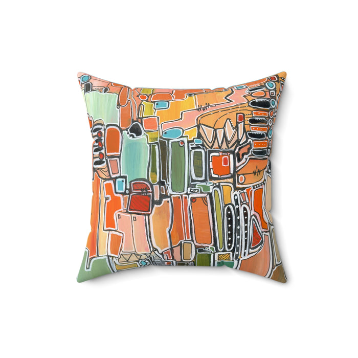 Abstract Orange Geometric  Mid Century Modern Throw Pillow