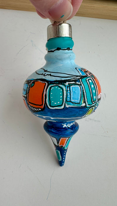 Blue, Teal and Orange Ceramic Ornament