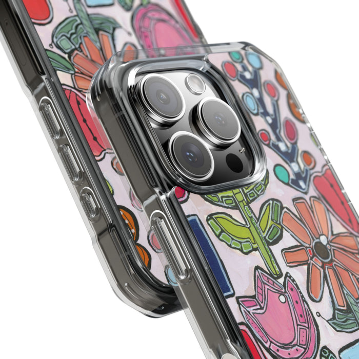 "Garden Party"Clear Magnetic Phone Case — Colorful Abstract Floral Impact Protection
