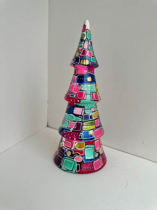 Magenta, Blue, Hot Pink and Green Hand-Painted Ceramic Tree