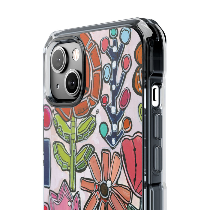 "Garden Party"Clear Magnetic Phone Case — Colorful Abstract Floral Impact Protection