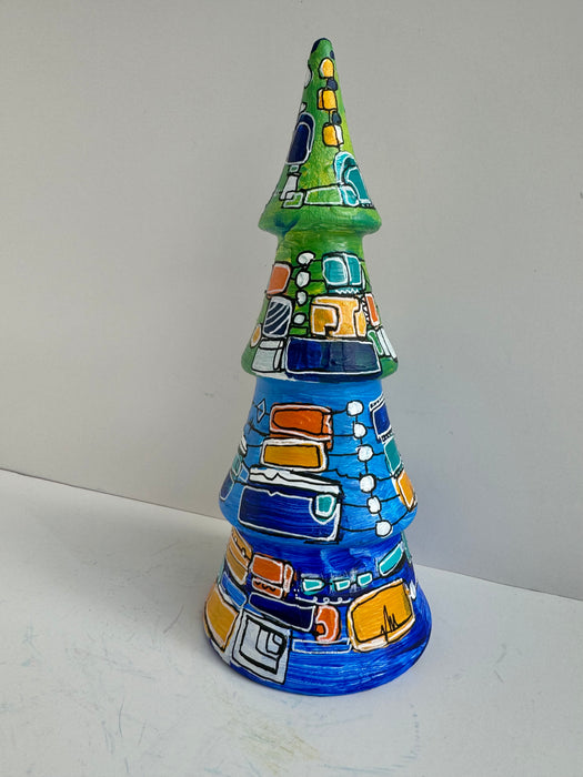 Green, Blue and Orange Hand-Painted Ceramic Tree