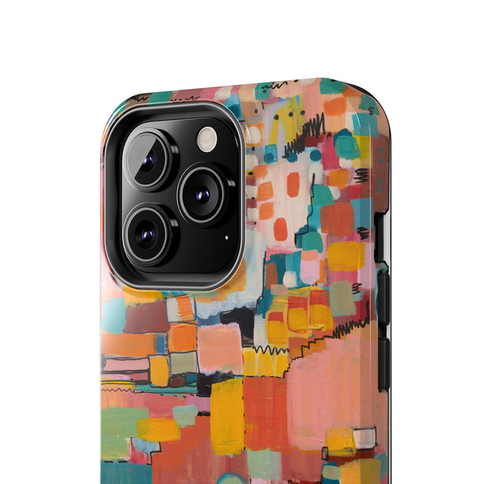 Abstract Color Block Tough Phone Case — Vibrant Geometric Art iPhone Cover