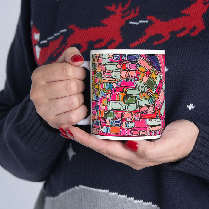 Abstract Pink Geometric Ceramic Mug — Colorful Modern Art Coffee Cup (11oz)