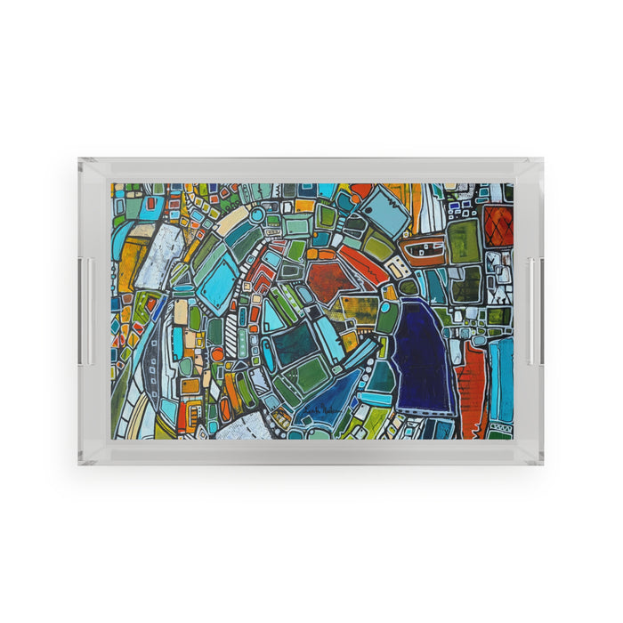 Abstract Mosaic Acrylic Serving Tray — Colorful Geometric Art Home Decor