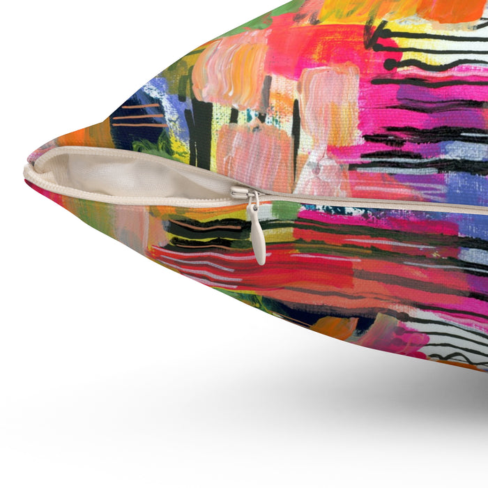 Color Burst Abstract Throw Pillow — Bright Modern Art Decorative Cushion