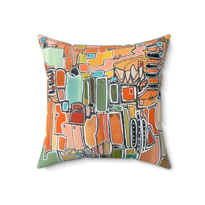 Abstract Orange Geometric  Mid Century Modern Throw Pillow