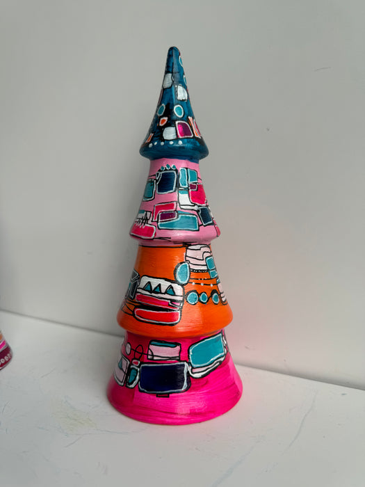 Turquoise, Orange and Magenta Hand-Painted Ceramic Tree