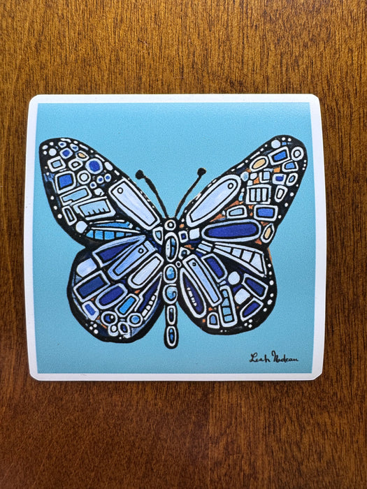 Blue Mosaic Butterfly Magnet — Decorative Refrigerator Art for Nature Lovers