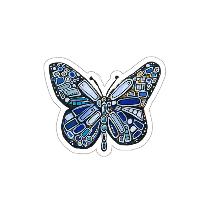 Blue Mosaic Butterfly Die-Cut Sticker — Decorative Laptop & Water Bottle Decal