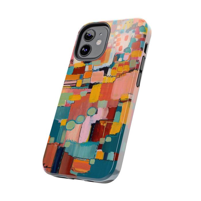 Abstract Color Block Tough Phone Case — Vibrant Geometric Art iPhone Cover