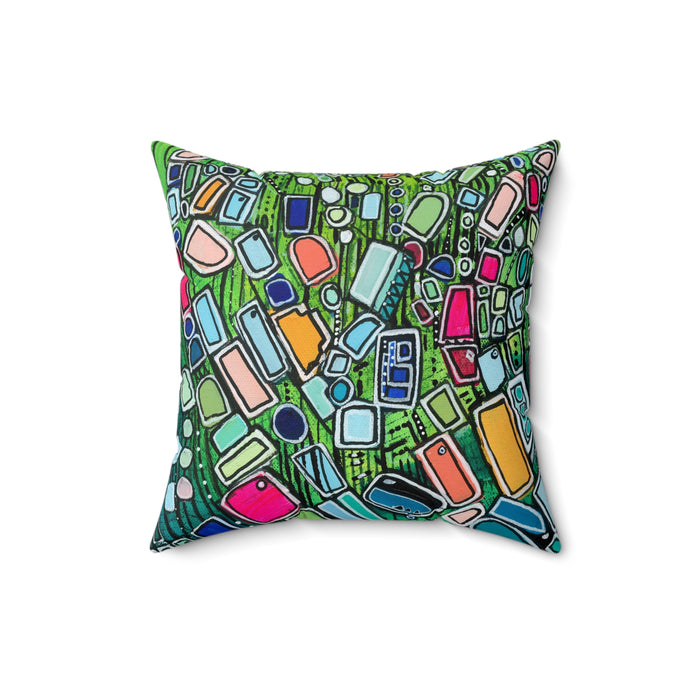 Shapes in Space- Colorful Mosaic Abstract Decorative Pillow - Geometric Art Square Pillow