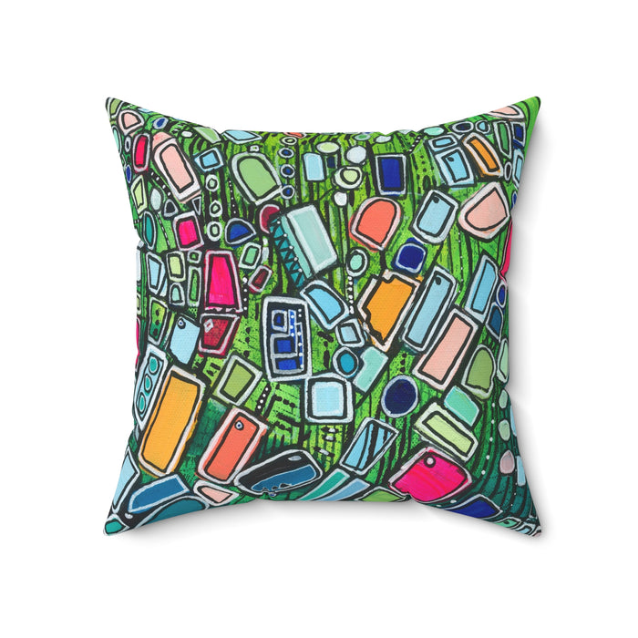 Shapes in Space- Colorful Mosaic Abstract Decorative Pillow - Geometric Art Square Pillow