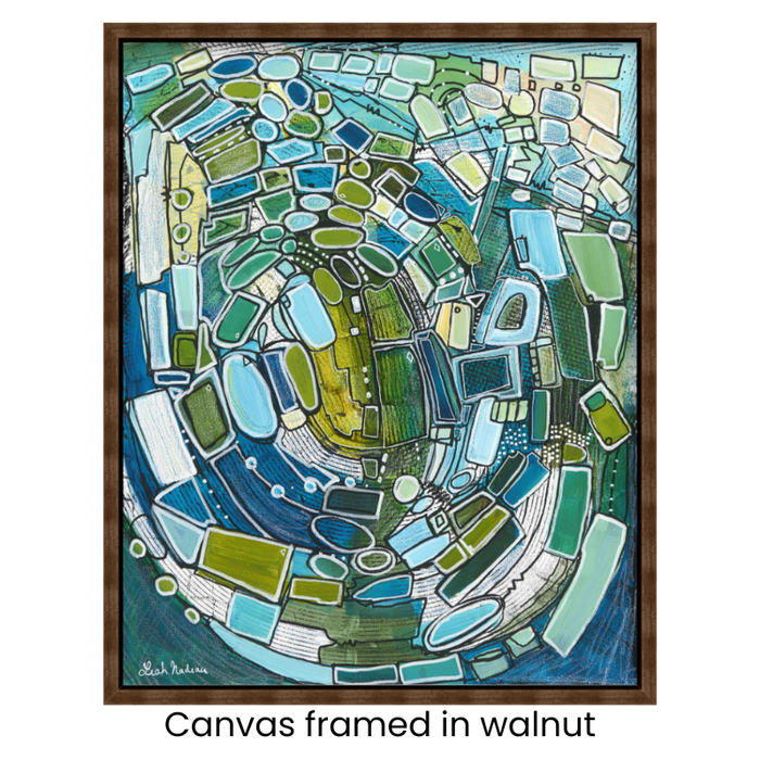 True Blue | Mid Century Modern Abstract Canvas Wall Art | Blue & Green Framed Canvas Print