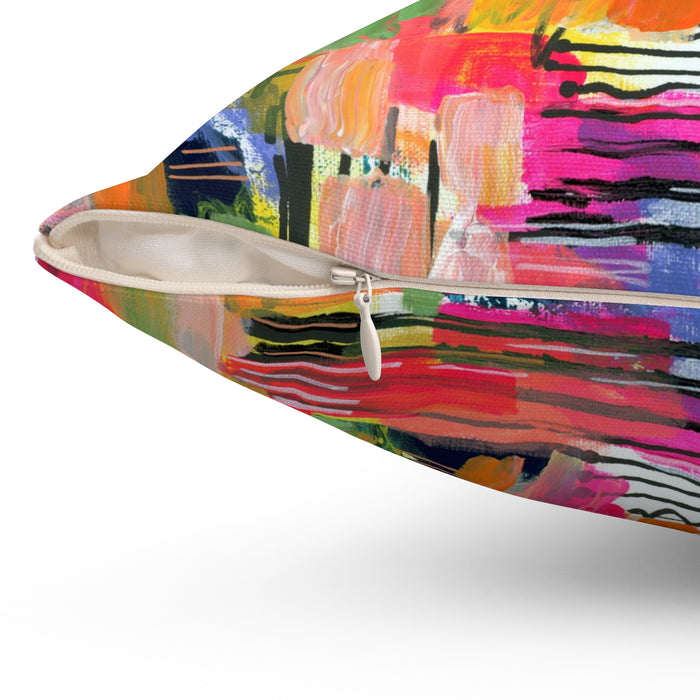 Color Burst Abstract Throw Pillow — Bright Modern Art Decorative Cushion