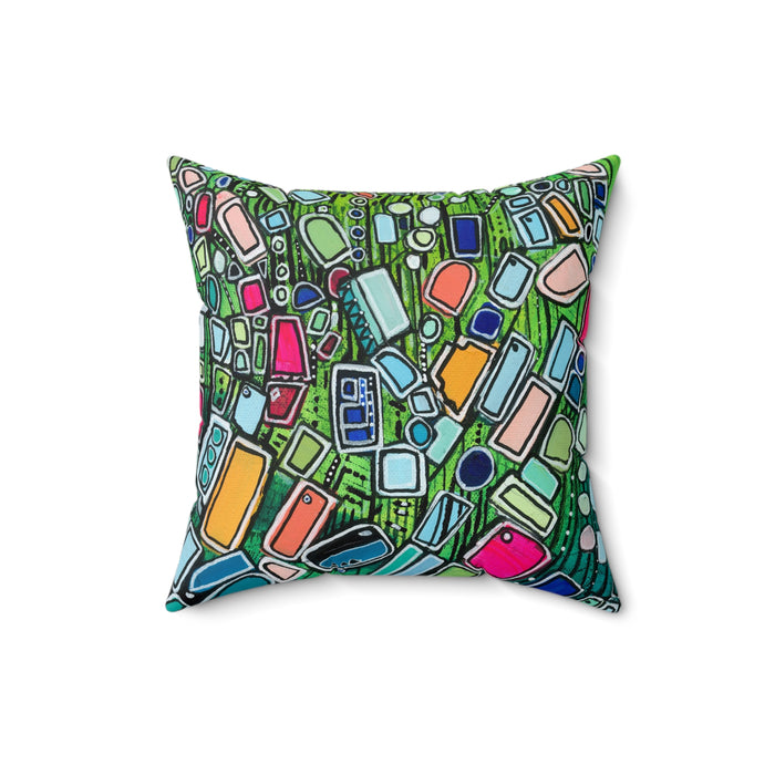 Shapes in Space- Colorful Mosaic Abstract Decorative Pillow - Geometric Art Square Pillow