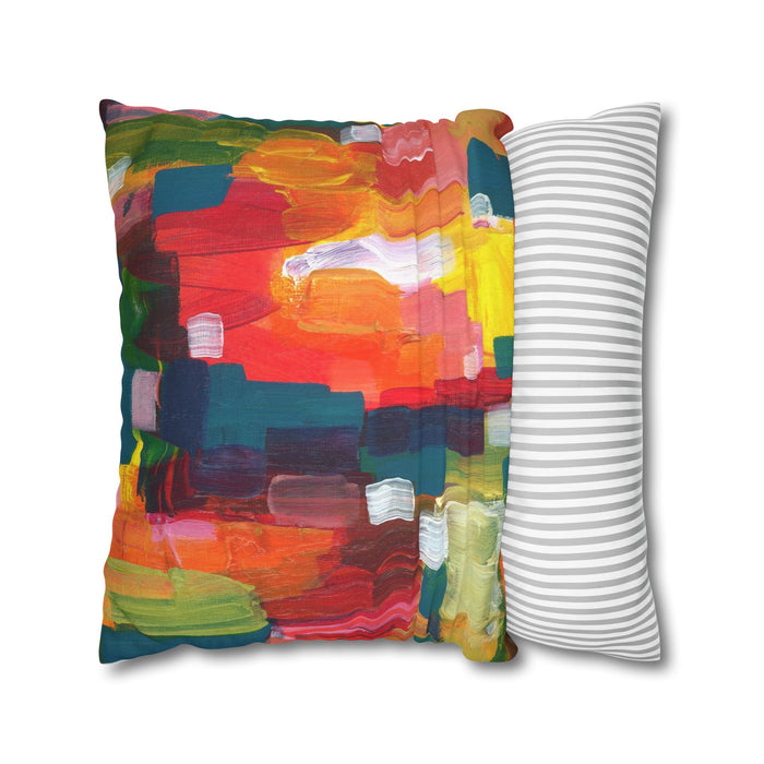 "Over The Rainbow"-Abstract Color Block Pillowcase — Vibrant Modern Decorative Throw Pillow Cover