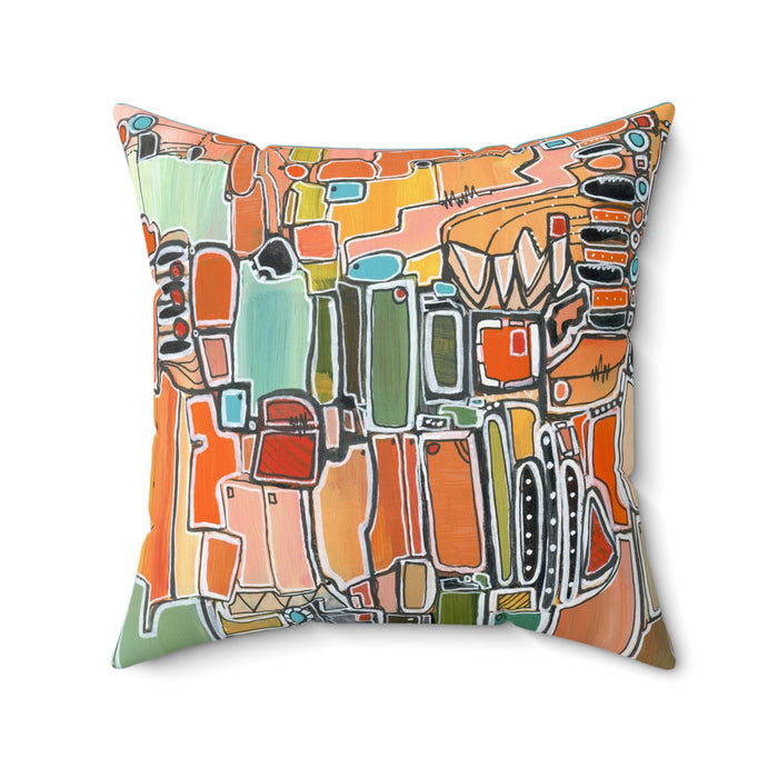 Abstract Orange Geometric  Mid Century Modern Throw Pillow