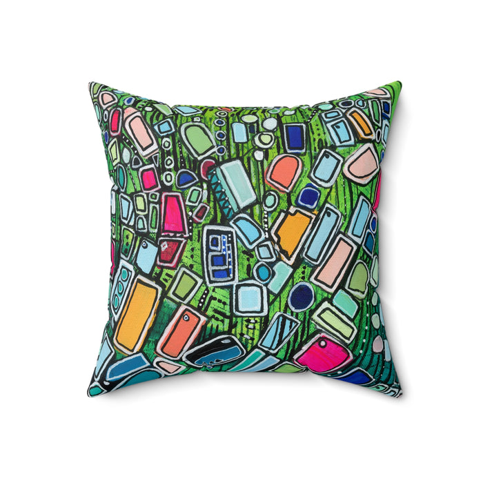 Shapes in Space- Colorful Mosaic Abstract Decorative Pillow - Geometric Art Square Pillow