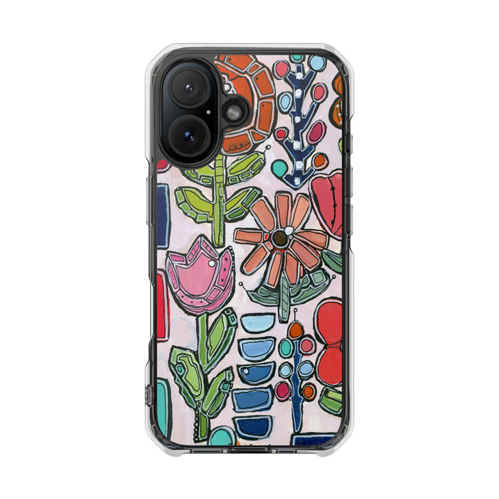 "Garden Party"Clear Magnetic Phone Case — Colorful Abstract Floral Impact Protection