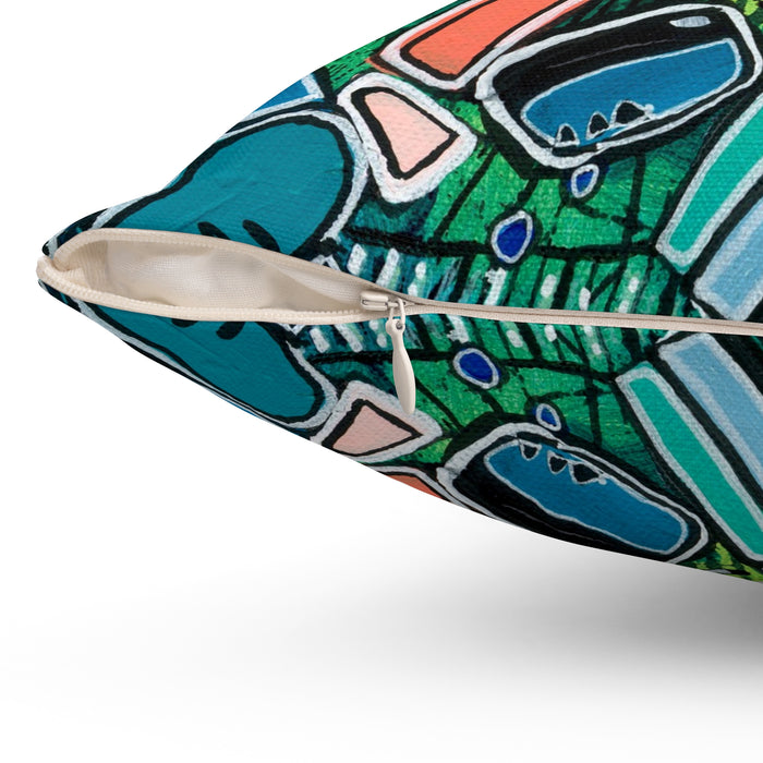 Shapes in Space- Colorful Mosaic Abstract Decorative Pillow - Geometric Art Square Pillow