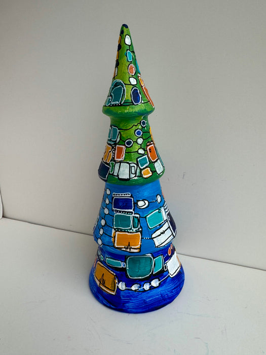 Green, Blue and Orange Hand-Painted Ceramic Tree