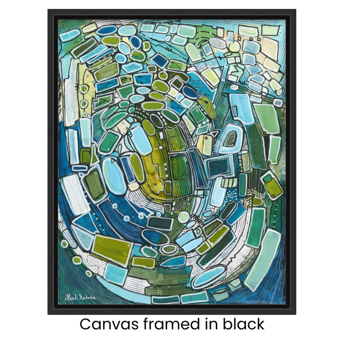True Blue | Mid Century Modern Abstract Canvas Wall Art | Blue & Green Framed Canvas Print