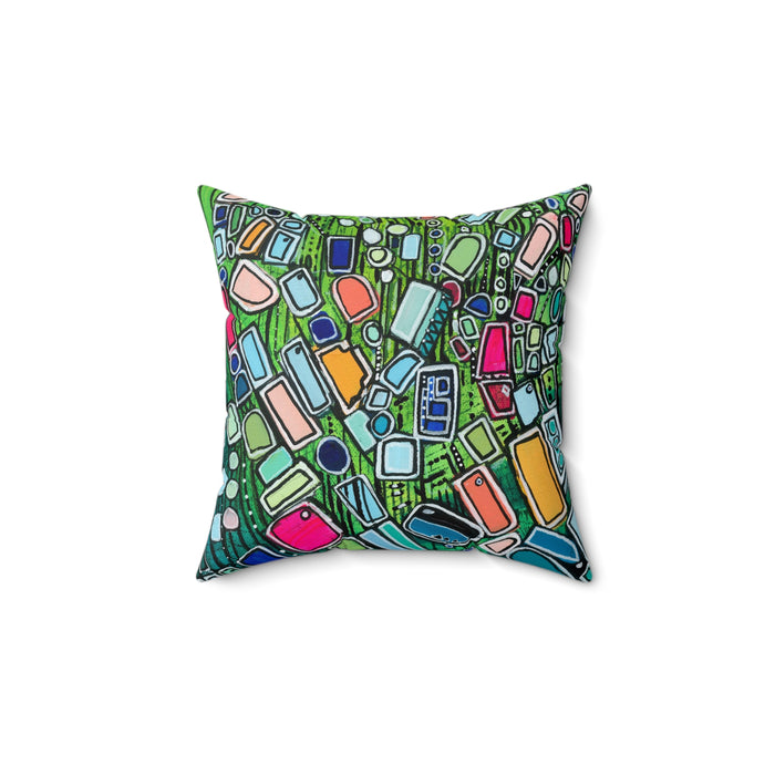 Shapes in Space- Colorful Mosaic Abstract Decorative Pillow - Geometric Art Square Pillow