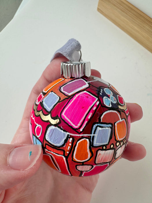 Pink, Periwinkle and Orange Plastic Ornament