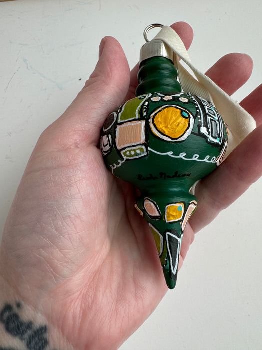 Green, Teal and Yellow Ceramic Ornament