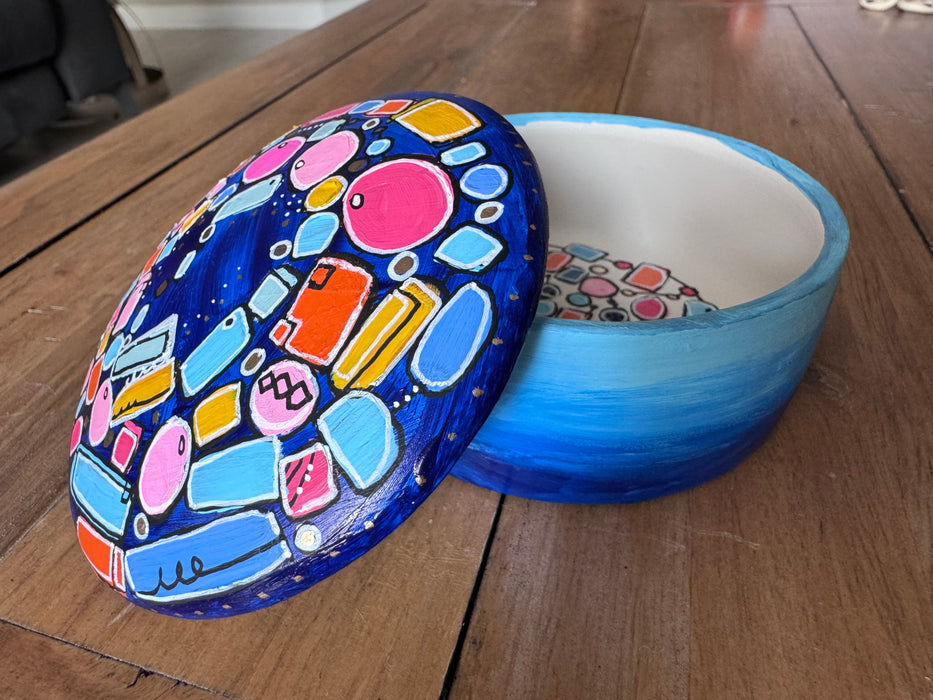 Blue Memory Vessel- Original Hand Painted Ceramic