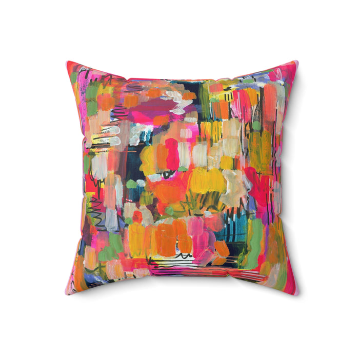Color Burst Abstract Throw Pillow — Bright Modern Art Decorative Cushion