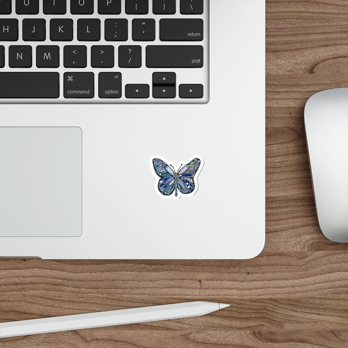 Blue Mosaic Butterfly Die-Cut Sticker — Decorative Laptop & Water Bottle Decal