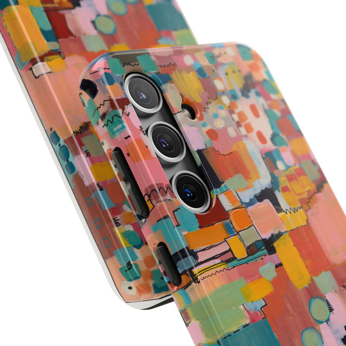 Abstract Color Block Tough Phone Case — Vibrant Geometric Art iPhone Cover