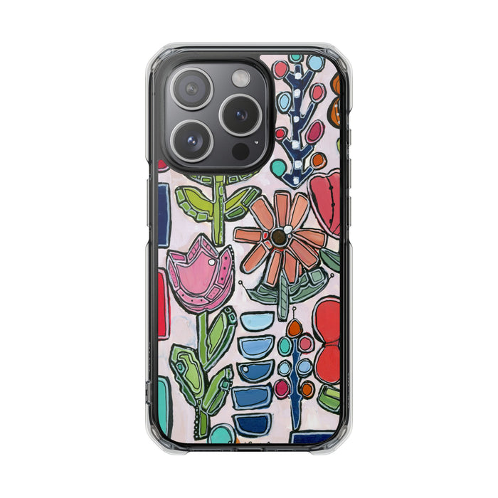 "Garden Party"Clear Magnetic Phone Case — Colorful Abstract Floral Impact Protection