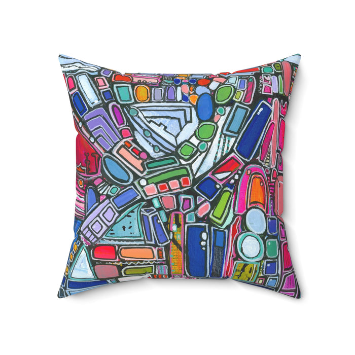 Colorful Mosaic Abstract Decorative Pillow - Geometric Art Square Pillow