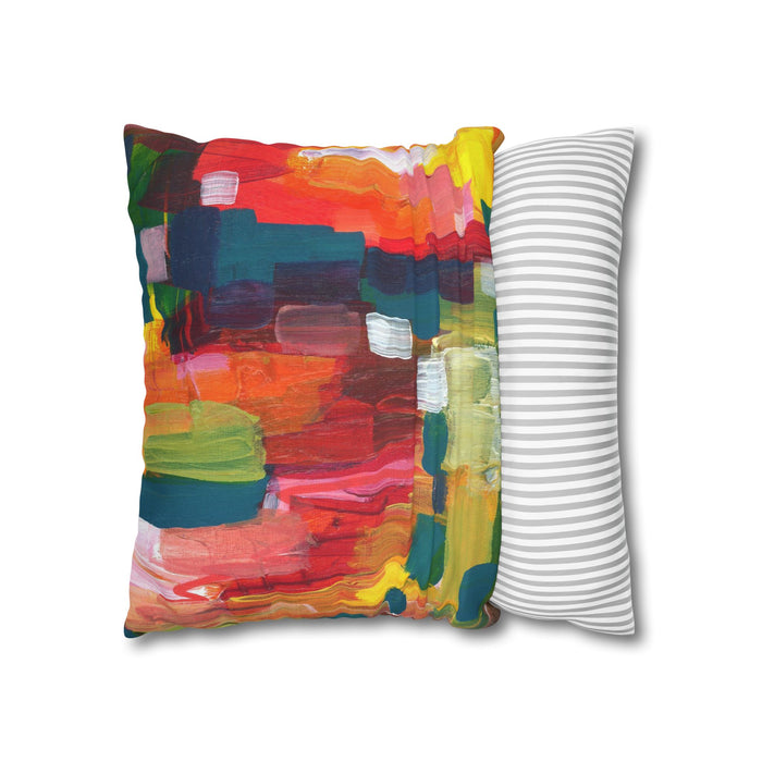 "Over The Rainbow"-Abstract Color Block Pillowcase — Vibrant Modern Decorative Throw Pillow Cover