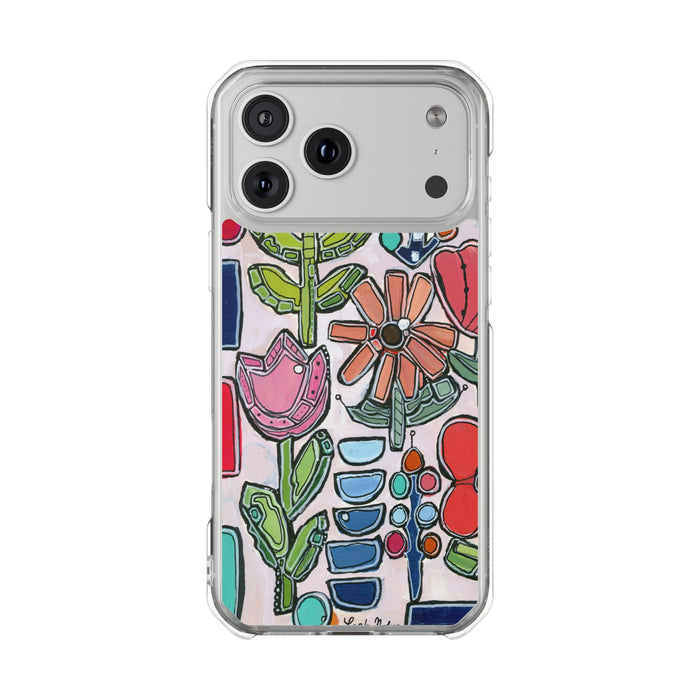 "Garden Party"Clear Magnetic Phone Case — Colorful Abstract Floral Impact Protection