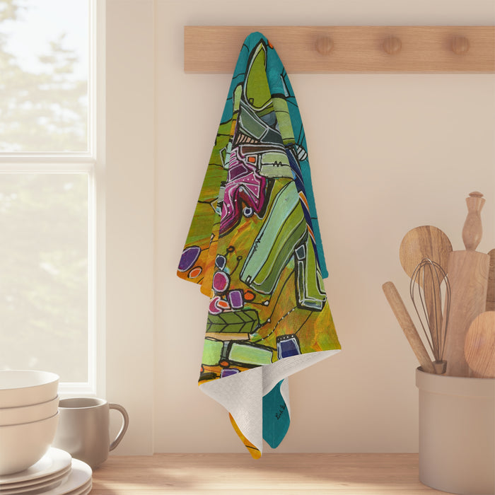 Mid Mod Orchid-Abstract Floral Tea Towel — Colorful Abstract Orchid in Vase