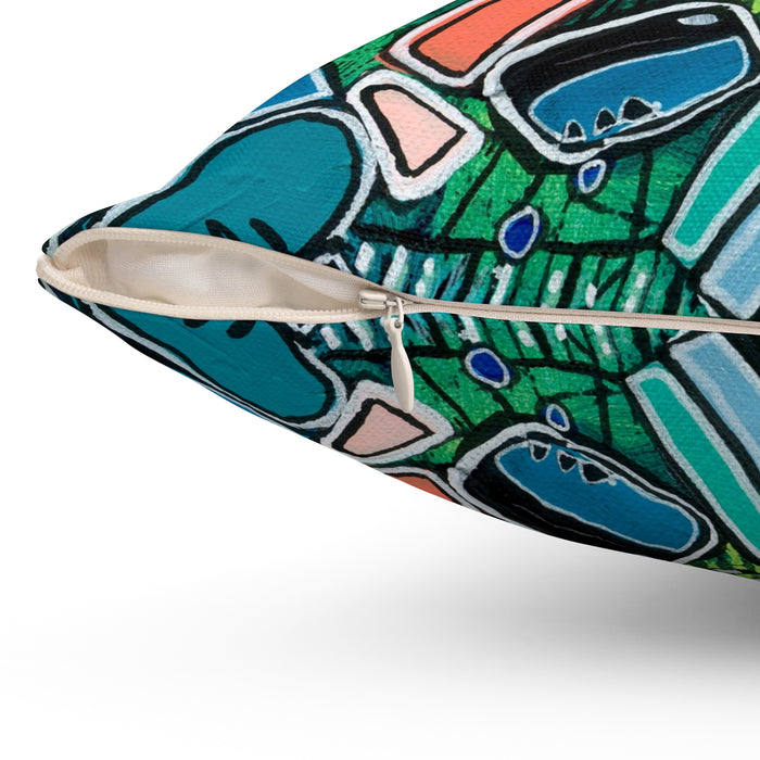 Shapes in Space- Colorful Mosaic Abstract Decorative Pillow - Geometric Art Square Pillow